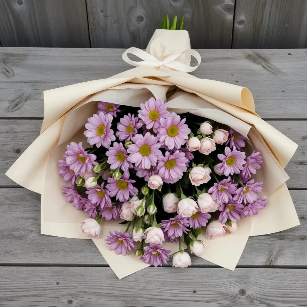 Букет цветов из: Розы и Хризантемы в Белый Городок