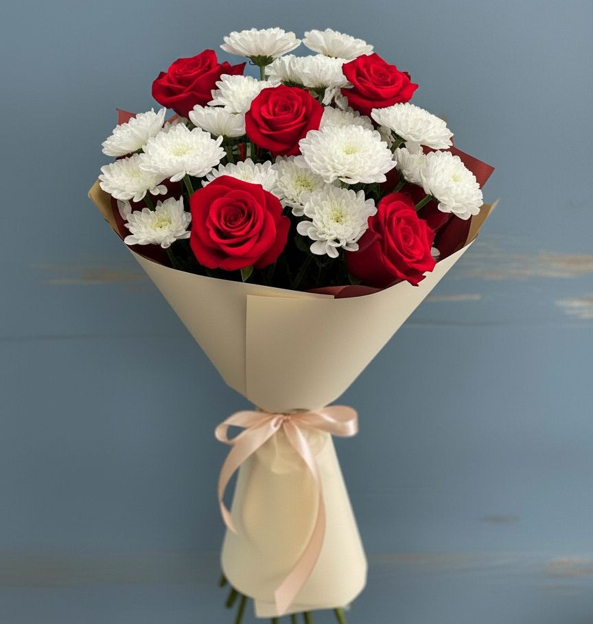 Букет цветов из: Розы и Хризантемы в Белый Городок