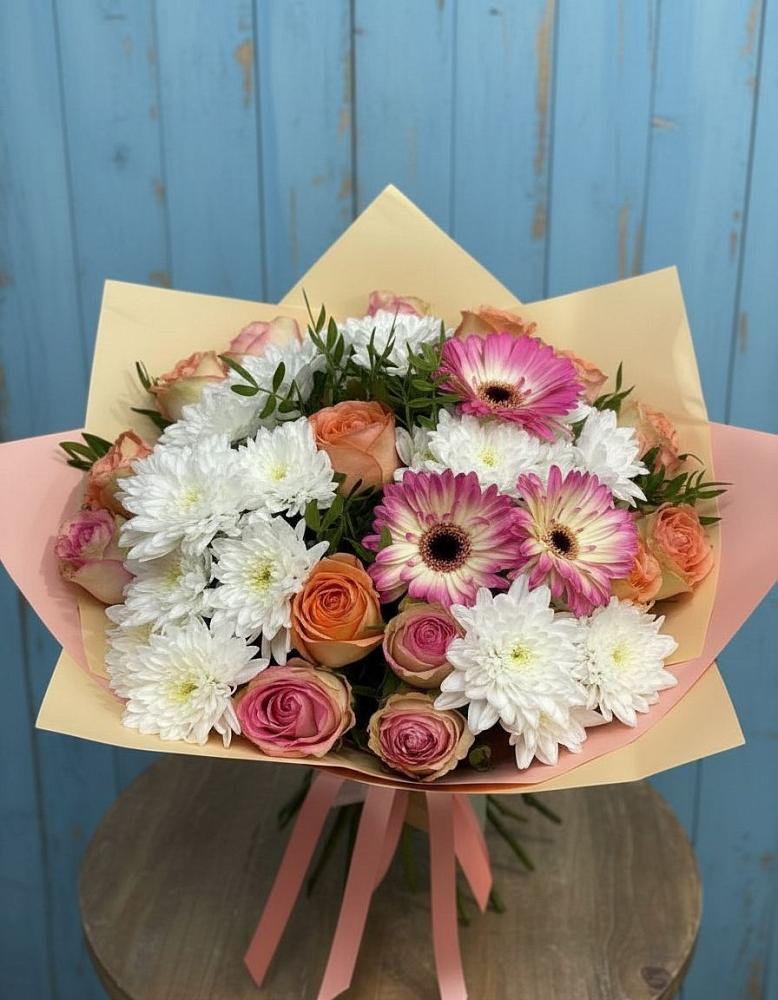 Букет цветов из: Розы, Герберы и Хризантемы в Белый Городок