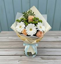 Букет цветов из:  Герберы, Розы и Хризантемы в Белый Городок